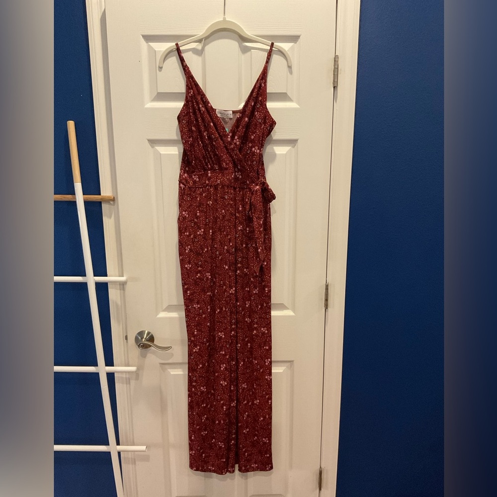 Kaileigh Burgundy Floral Wrap style Jumpsuit NWT 561